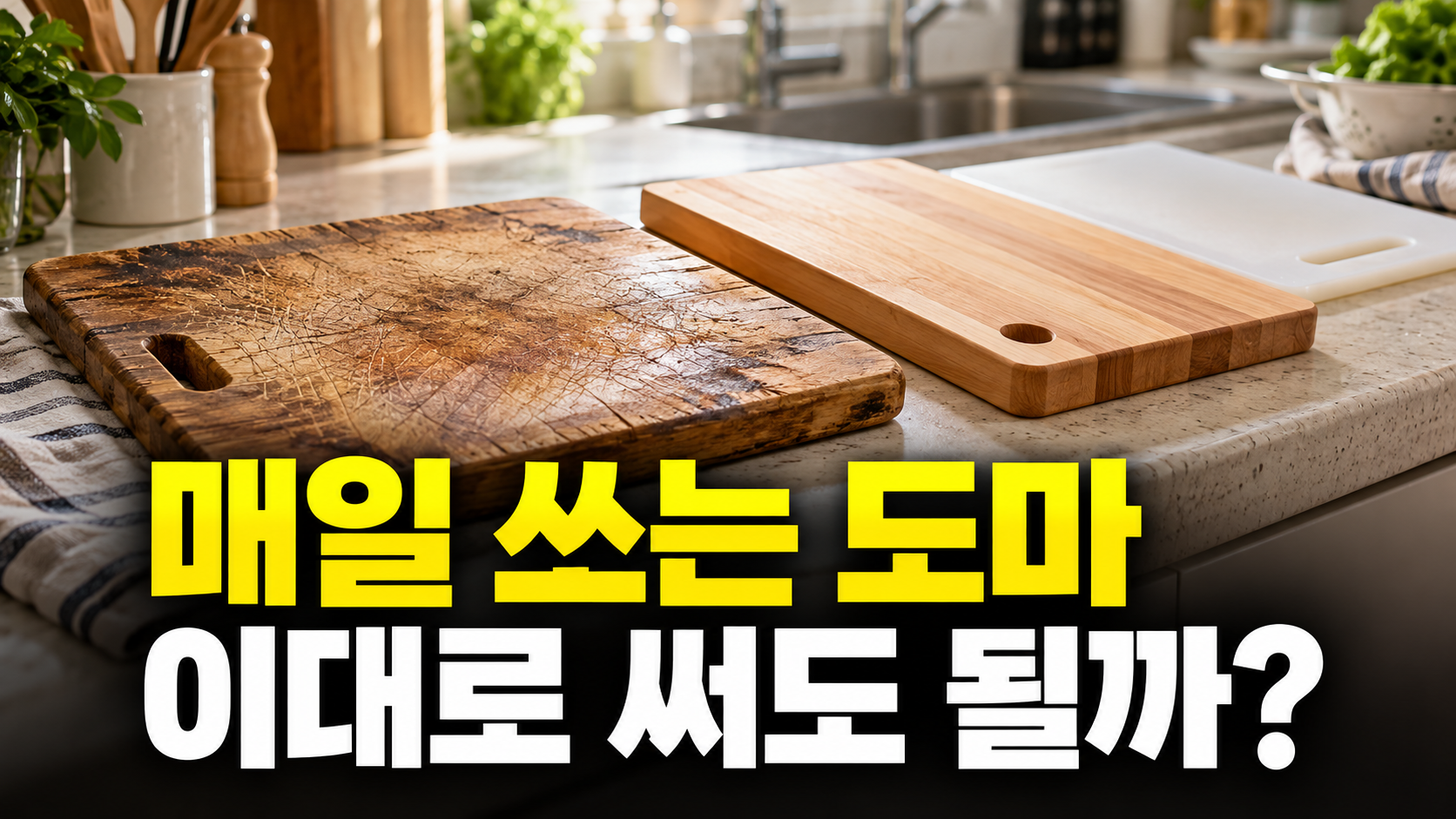 매일 쓰는 도마 · 이대로 써도 될까? — 도마 고르는 법, 재질보다 먼저 확인할 용도 분리와 세척 기준 설명용 생성 이미지
