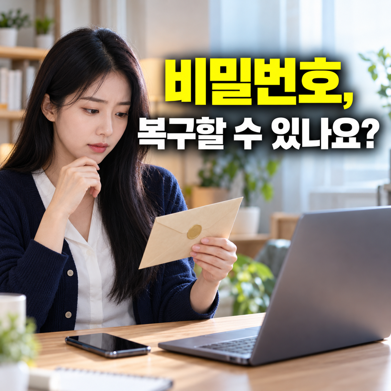 비밀번호 복구 수단을 점검하는 성인 한국 여성의 설명용 생성 이미지