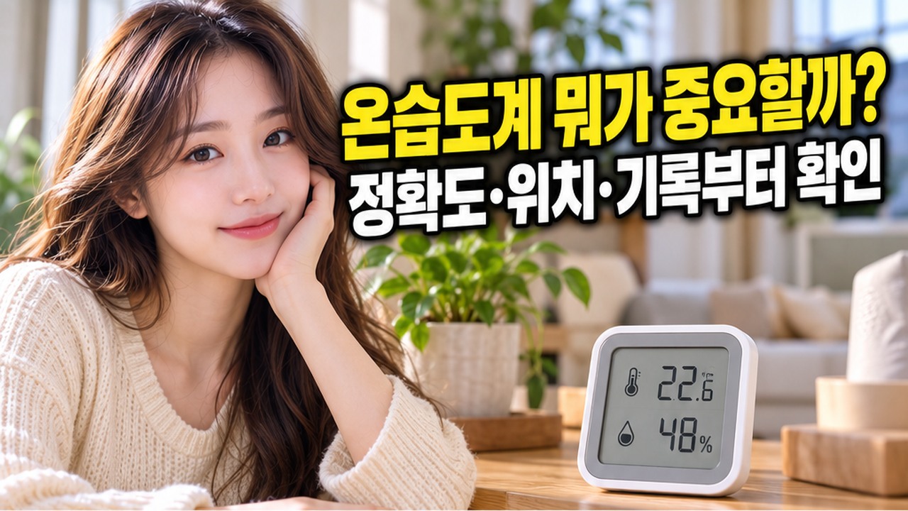 AI 생성 예시 이미지: 가정에서 온습도계를 비교하는 성인 여성